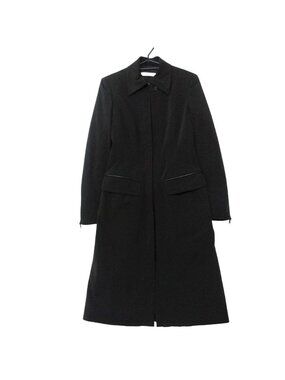 Prada Coat Padded Leather Piping Zip Up Long Tight Silhouette Black